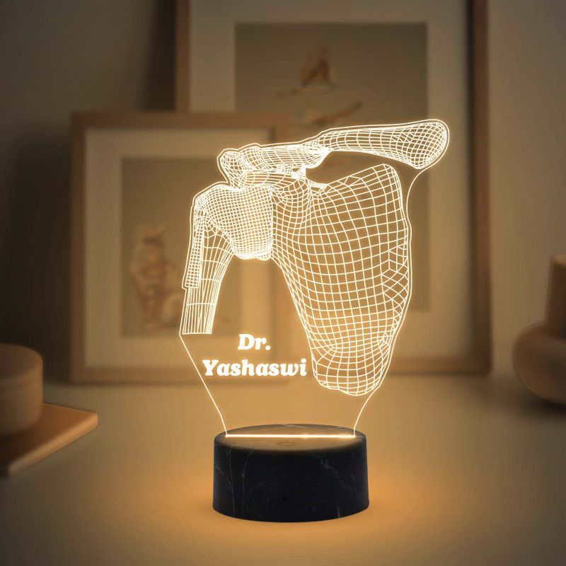 Personalized 3D Illusion Shoulder Joint LED Lamp Gift for Orthopedic Surgeon Medical Decor Light with Warm White Light Thankyou Gift for Doctor